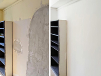 Kollégiumi szoba glettelés, tisztasági festés előtt és után